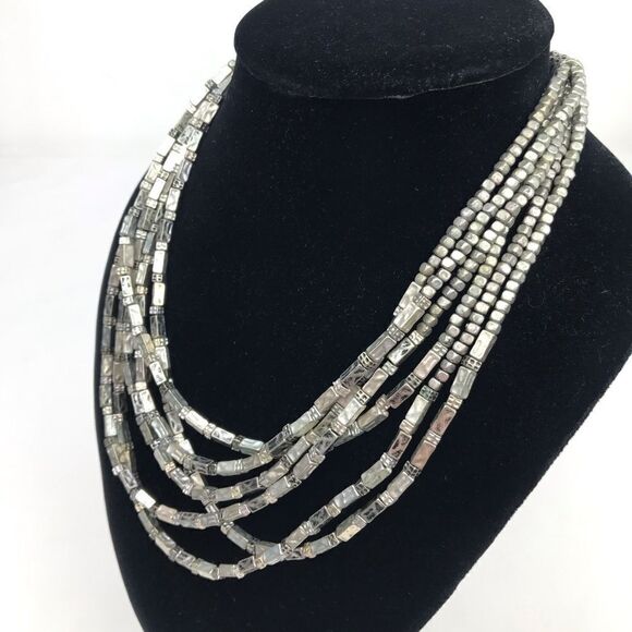 Chico’s Gunmetal Silver Tone Multi Strand Beaded Necklace - Picture 4 of 15